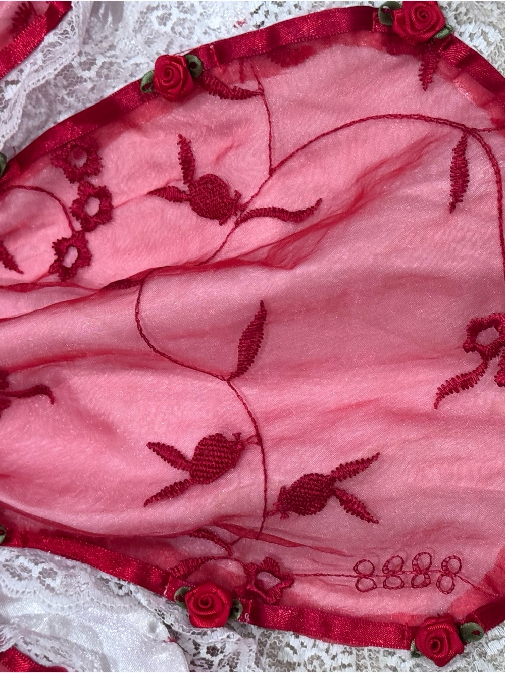 Playboy Red Velvet Little Red Riding Hood Costume Dress with White Lace Trim - Picture 9 of 13